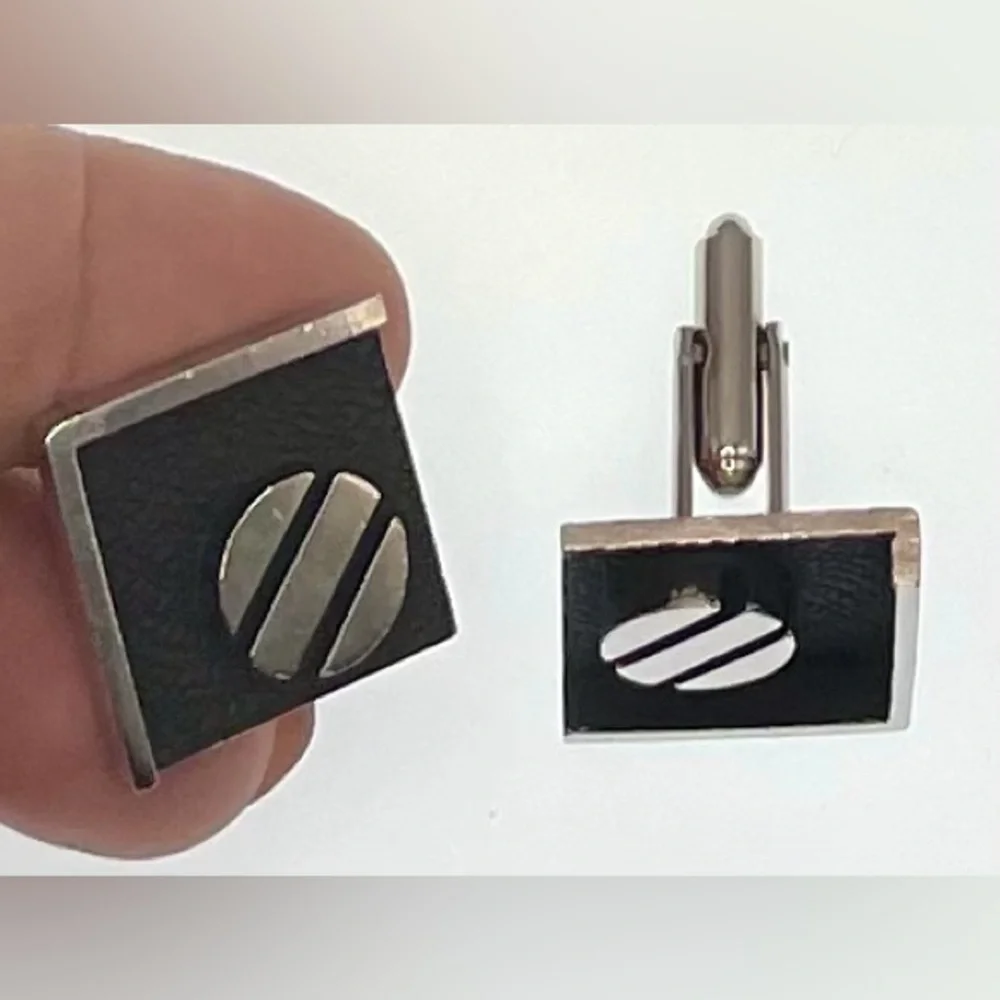 3 for $30 Vintage Silver Tone Black Square Raised Geometric Minimalist Cufflinks